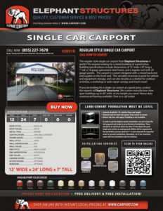 Single Car Carport 12x24 Single Car Carport with White Roof and Brown Trim