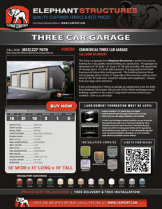 18x31 Three Car Garage with Brown Roof