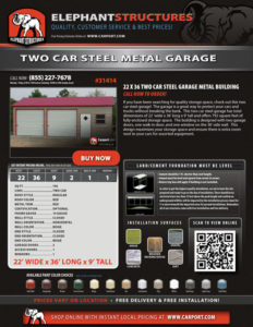 22x31-GARAGE-PID31414-1JCX-TH Two Car Steel Metal Garage 22x31