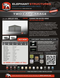 22x31x9 Two Car Garage with Dark Gray and Light Gray Walls.