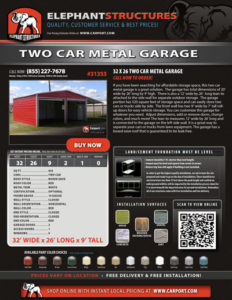 32x26-GARAGE-PID31353-1JCX-TH Two Car Metal Garage